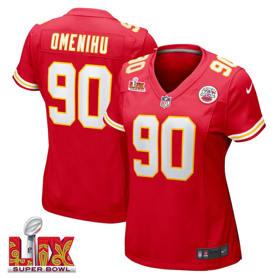 Charles Omenihu #90 Kansas City Chiefs Super Bowl LIX Women's Jersey - Red