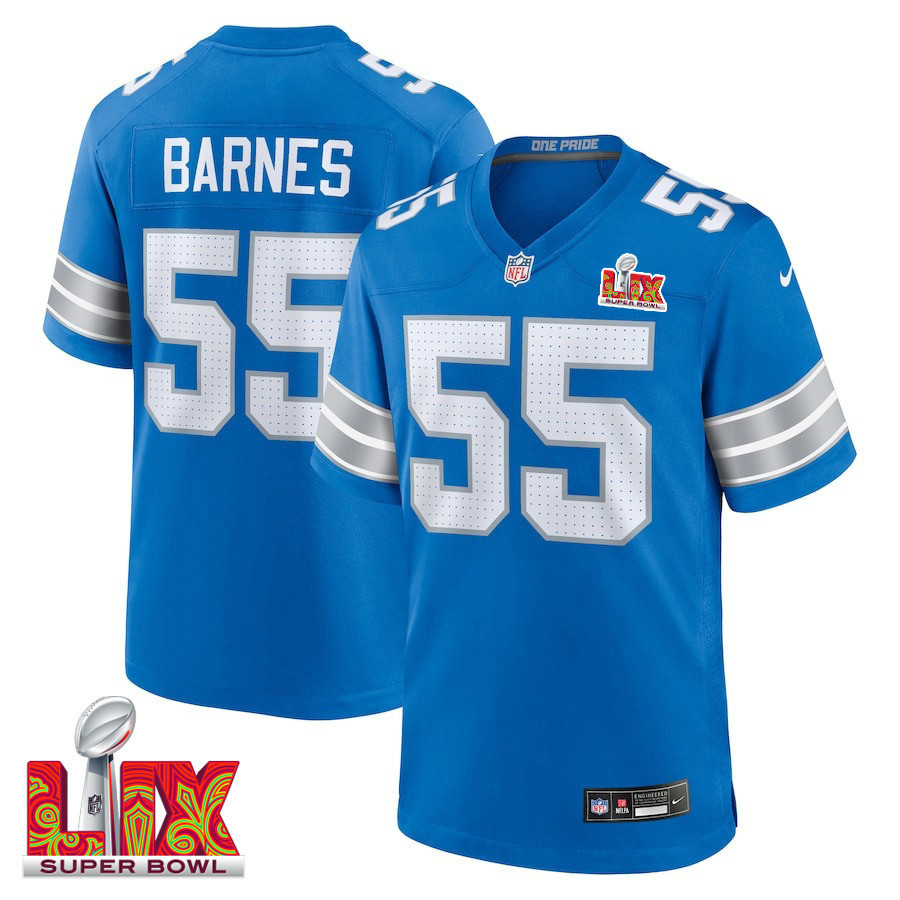 Derrick Barnes #55 Detroit Lions Super Bowl LIX Jersey - Men's - Blue