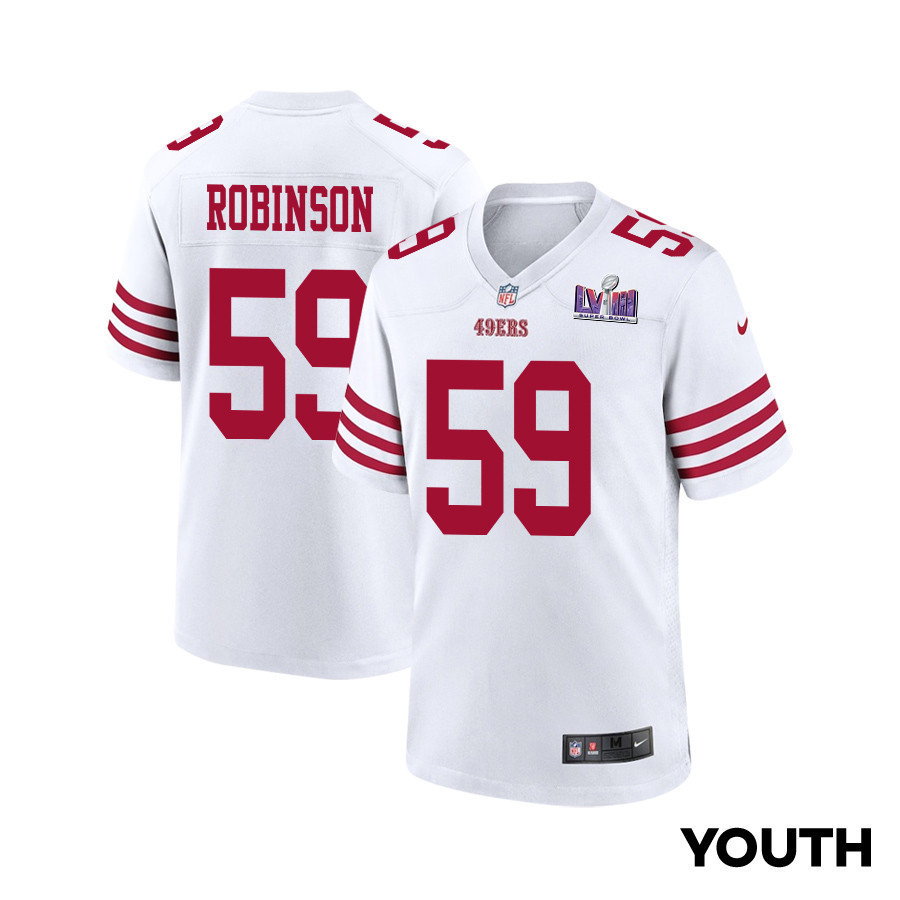 Curtis Robinson 59 San Francisco 49ers Super Bowl LVIII Patch Game YOUTH Jersey - White