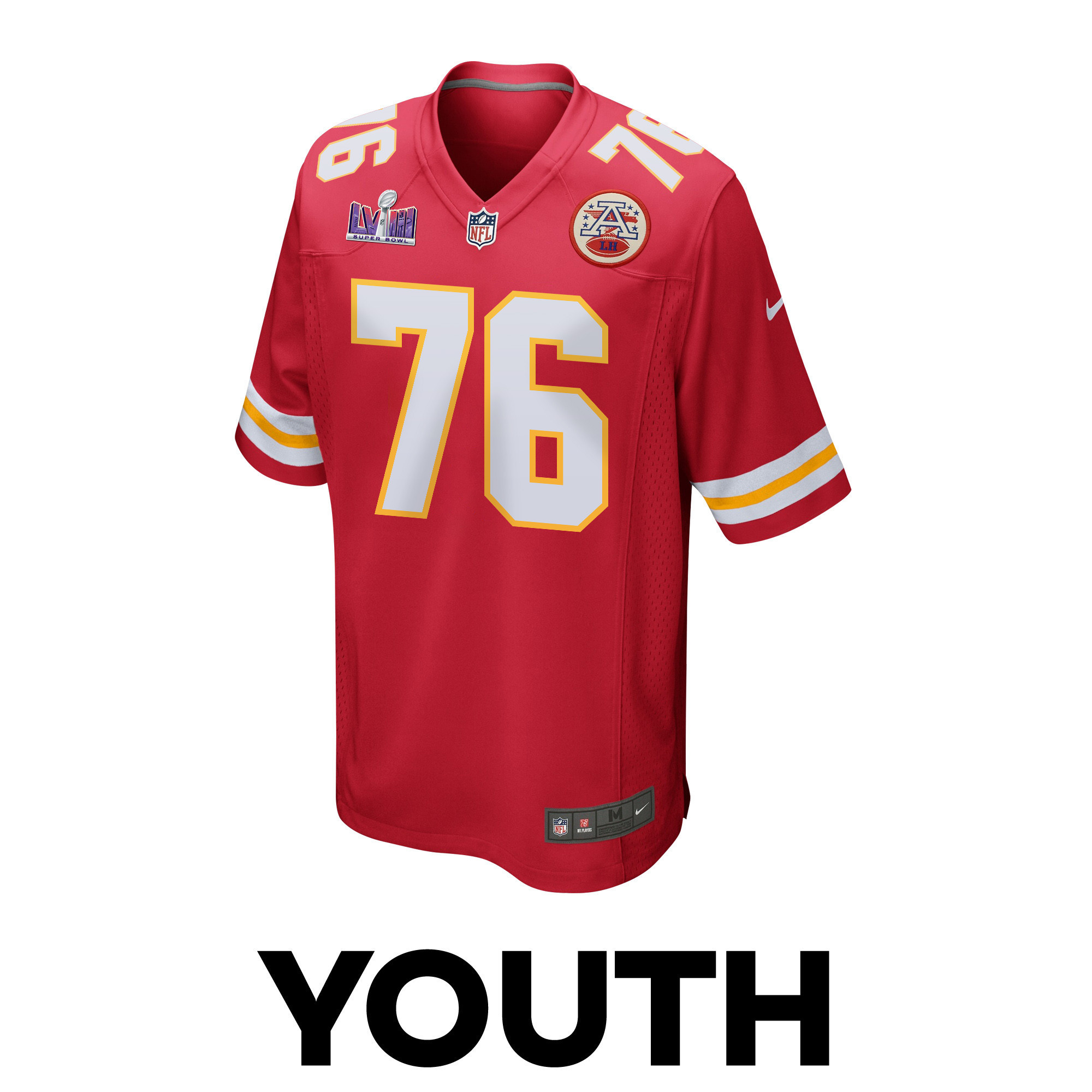 Prince Tega Wanogho 76 Kansas City Chiefs Super Bowl LVIII Patch Game YOUTH Jersey - Red