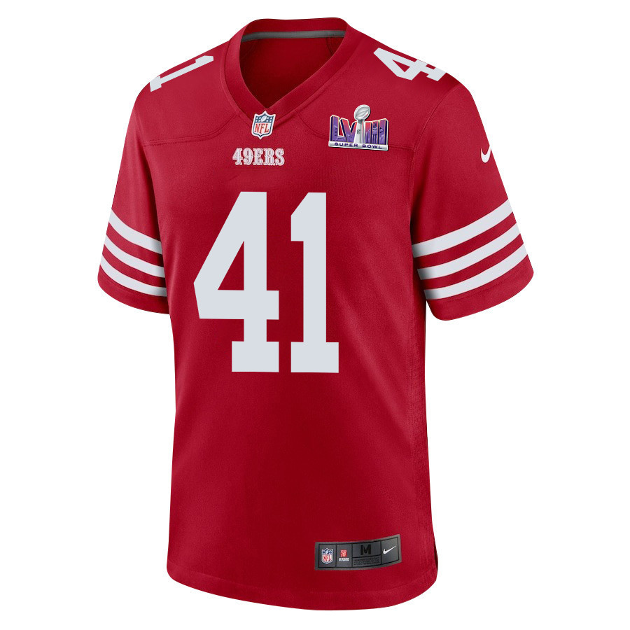 Tayler Hawkins 41 San Francisco 49ers Super Bowl LVIII Patch Game Men Jersey - Scarlet