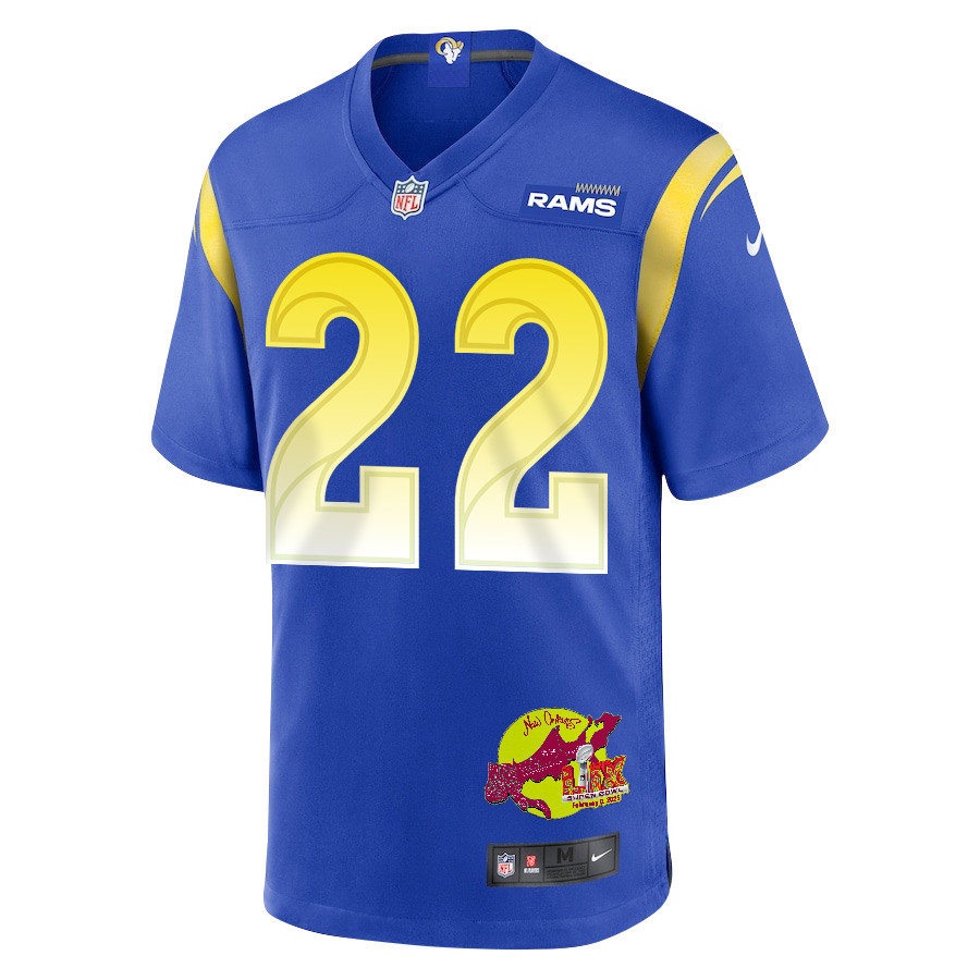 Blake Corum 22 Los Angeles Rams Super Bowl LIX New Orleans Patch Game Men Jersey - Royal