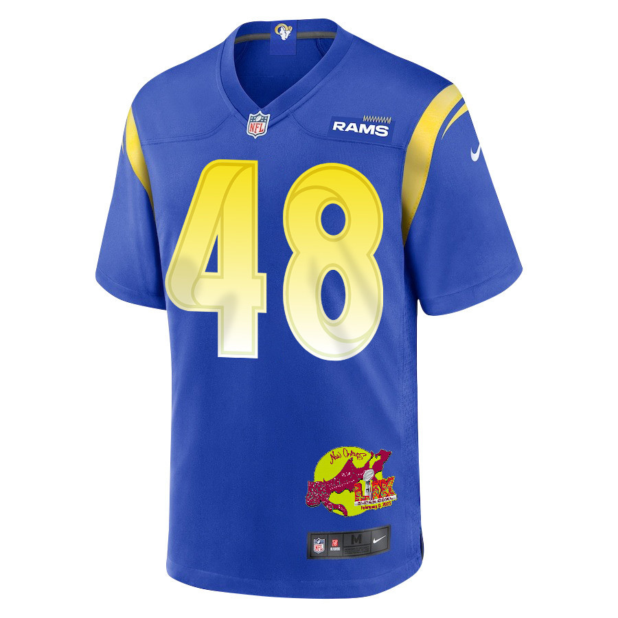 Omar Speights 48 Los Angeles Rams Super Bowl LIX New Orleans Patch Game Men Jersey - Royal