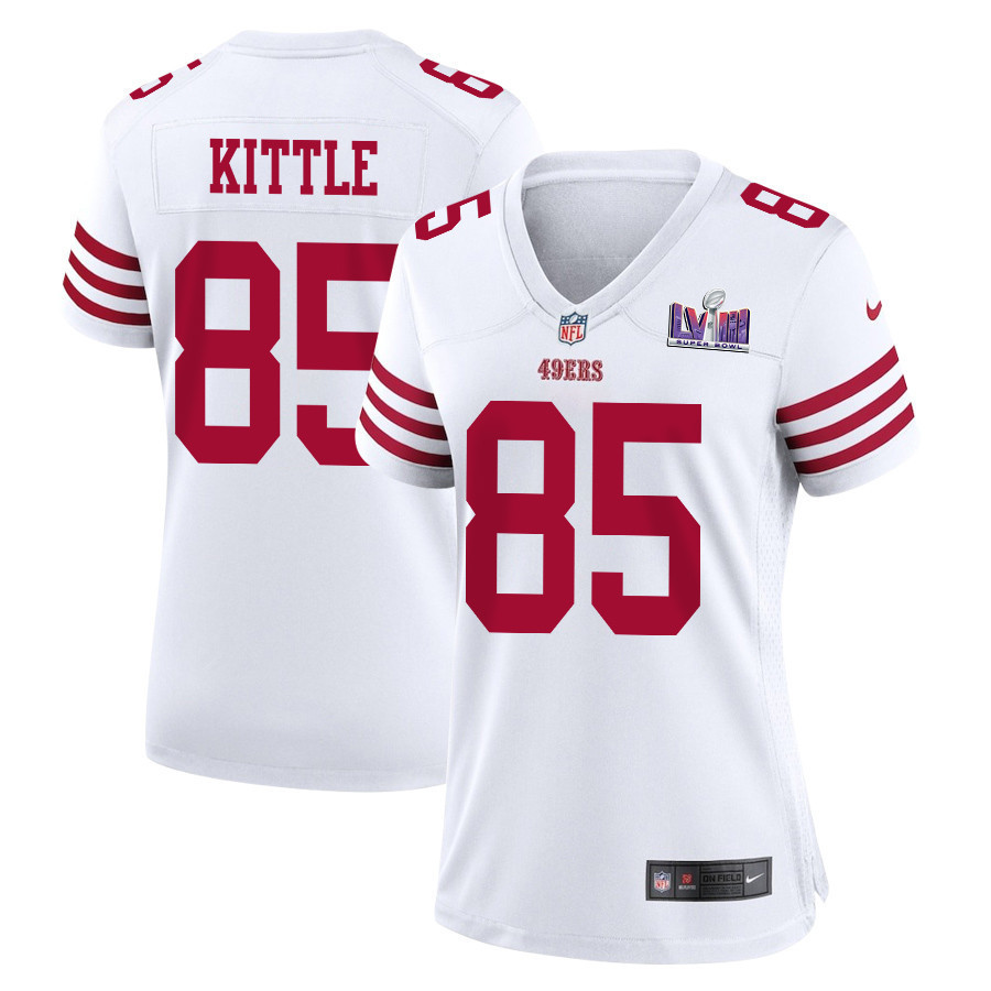 George Kittle 85 San Francisco 49ers Super Bowl LVIII Patch Game Women Jersey - White