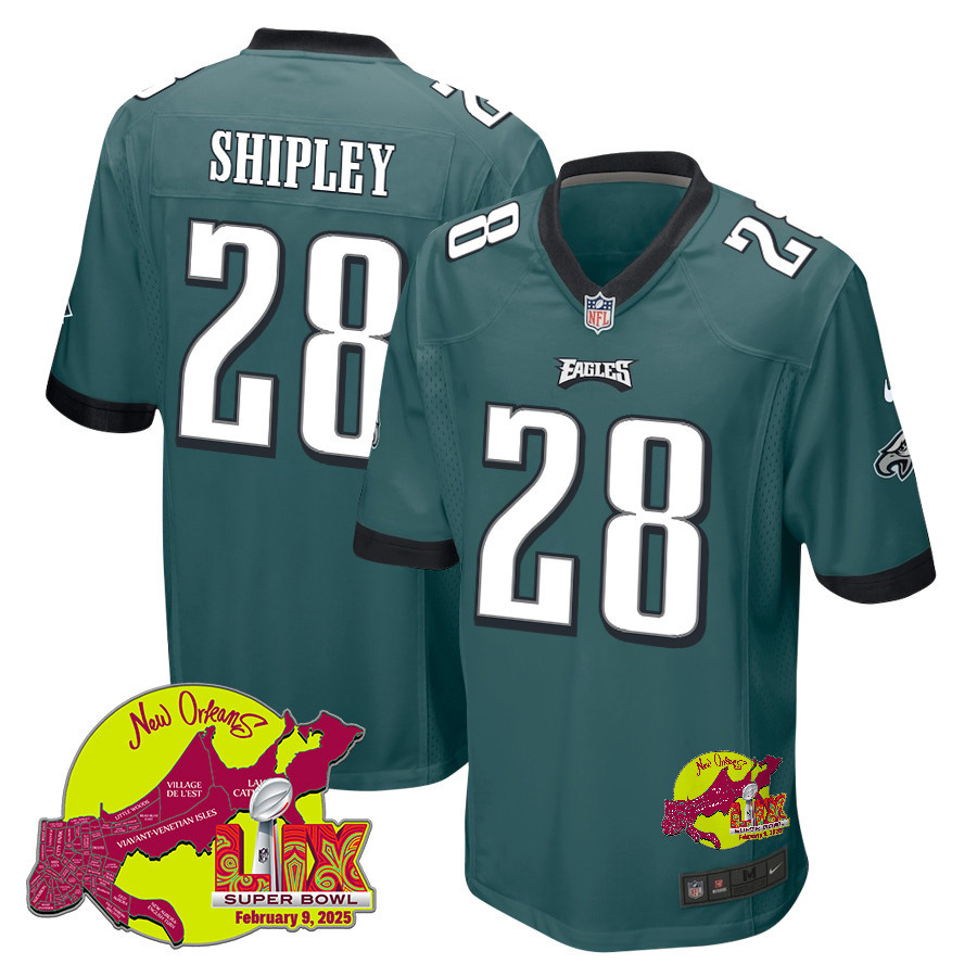 Will Shipley 28 Philadelphia Eagles Super Bowl LIX New Orleans Patch Game Men Jersey - Midnight Green