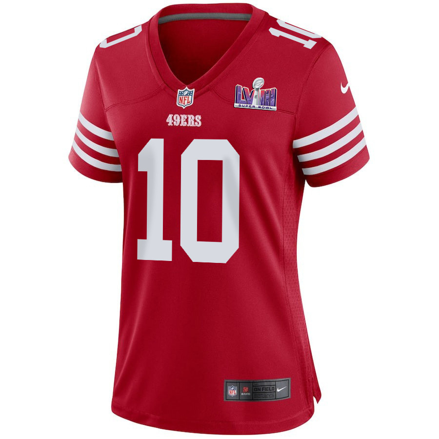 Ronnie Bell 10 San Francisco 49ers Super Bowl LVIII Patch Game Women Jersey - Scarlet