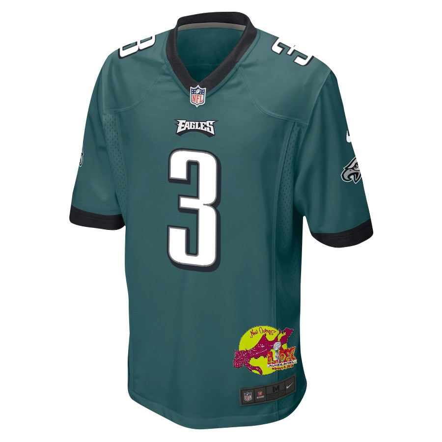 Nolan Smith Jr. 3 Philadelphia Eagles Super Bowl LIX New Orleans Patch Game Men Jersey - Midnight Green
