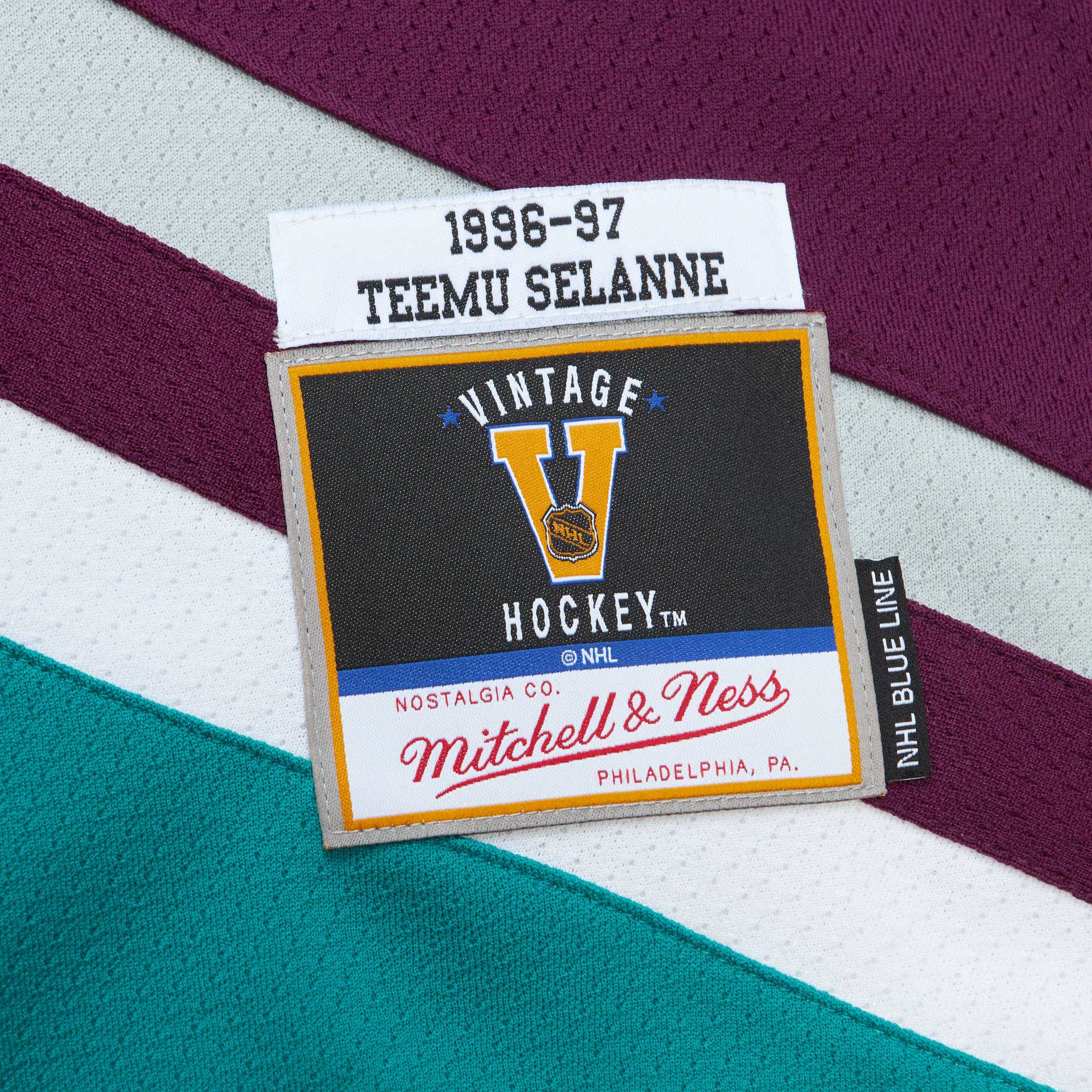 Teemu Selanne Anaheim Ducks Mitchell & Ness  1996\/97 Alternate Captain Patch Blue Line Player Jersey - Purple