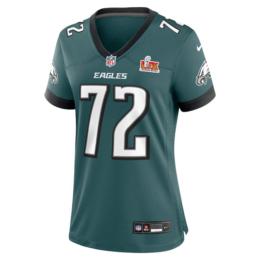 Darian Kinnard #72 Philadelphia Eagles Super Bowl LIX Women's Jersey - Midnight Green