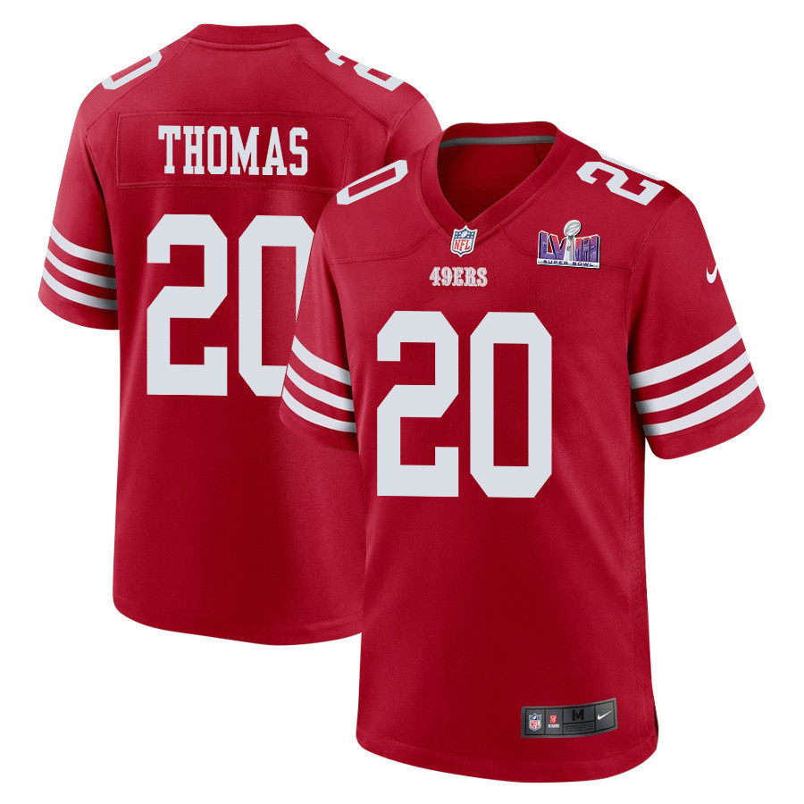Ambry Thomas 20 San Francisco 49ers Super Bowl LVIII Patch Game Men Jersey - Scarlet