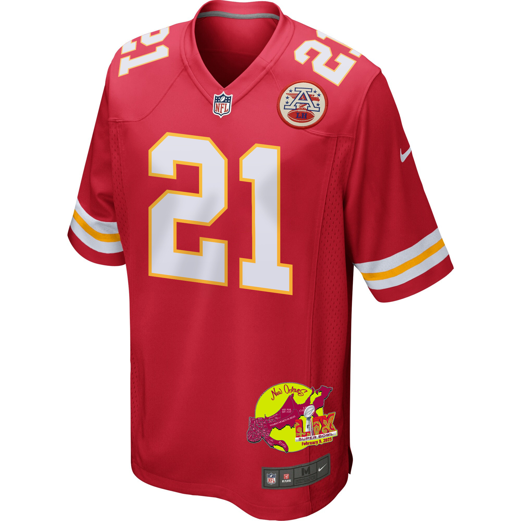 Jaden Hicks 21 Kansas City Chiefs Super Bowl LIX New Orleans Patch Game Men Jersey - Red
