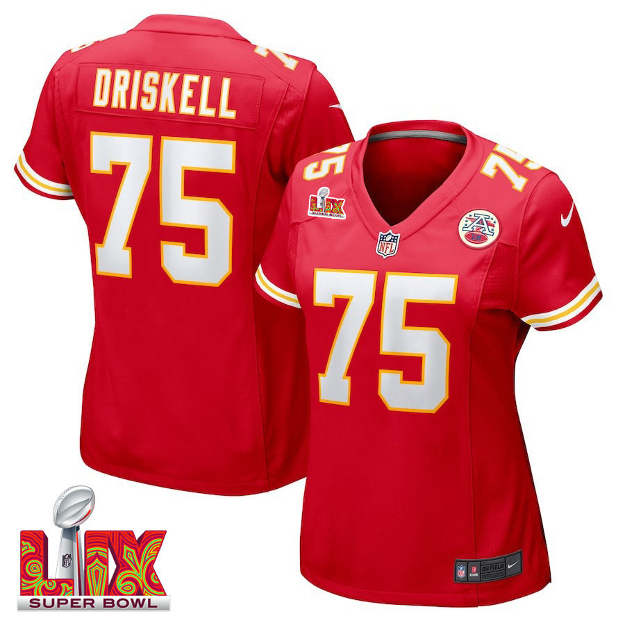 Ethan Driskell #75 Kansas City Chiefs Super Bowl LIX Women's Jersey - Red