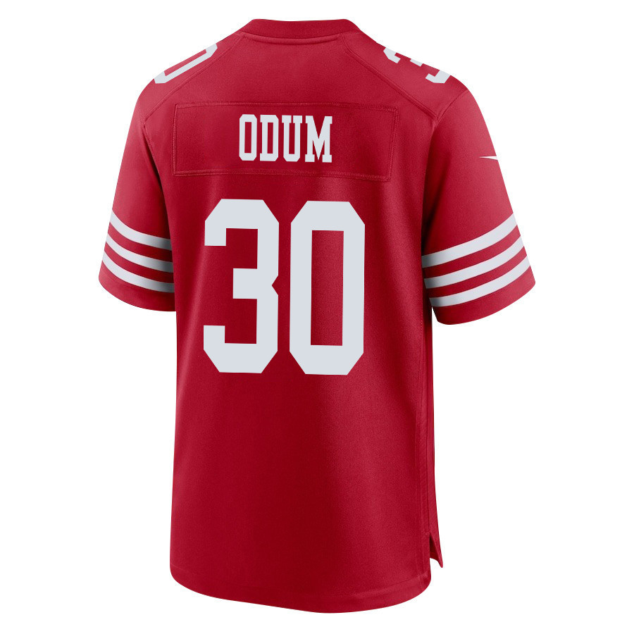 George Odum 30 San Francisco 49ers Super Bowl LVIII Patch Game Men Jersey - Scarlet