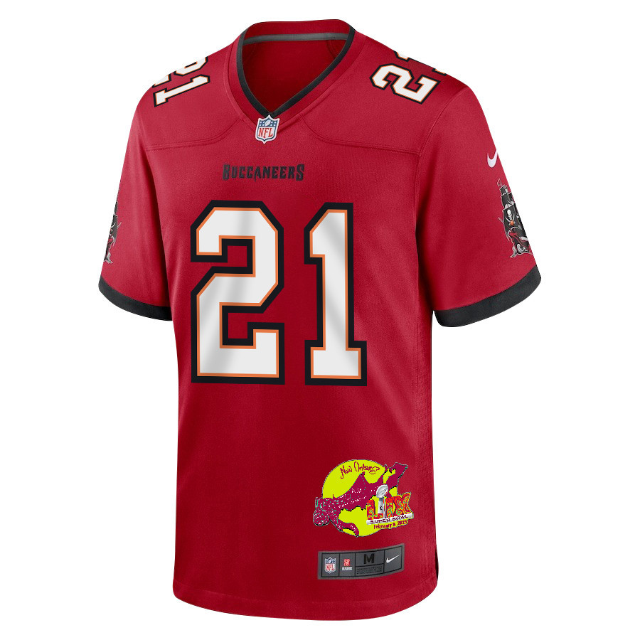Mike Edwards 21 Tampa Bay Buccaneers Super Bowl LIX New Orleans Patch Game Men Jersey - Red