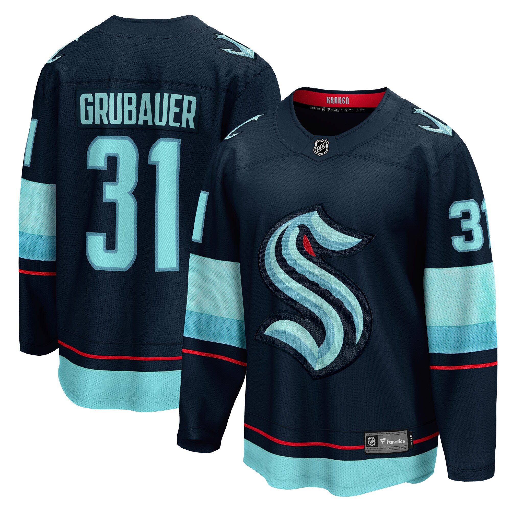 Philipp Grubauer Seattle Kraken Fanatics Home Premier Breakaway Player Jersey - Deep Sea Blue