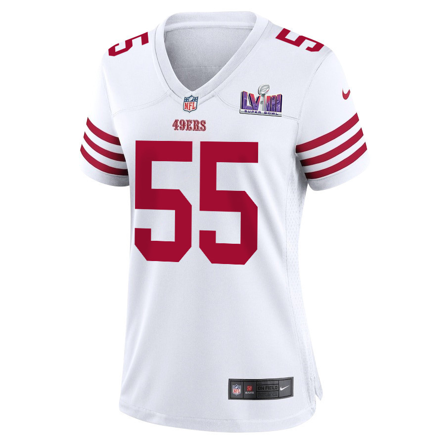 Jon Feliciano 55 San Francisco 49ers Super Bowl LVIII Patch Game Women Jersey - White