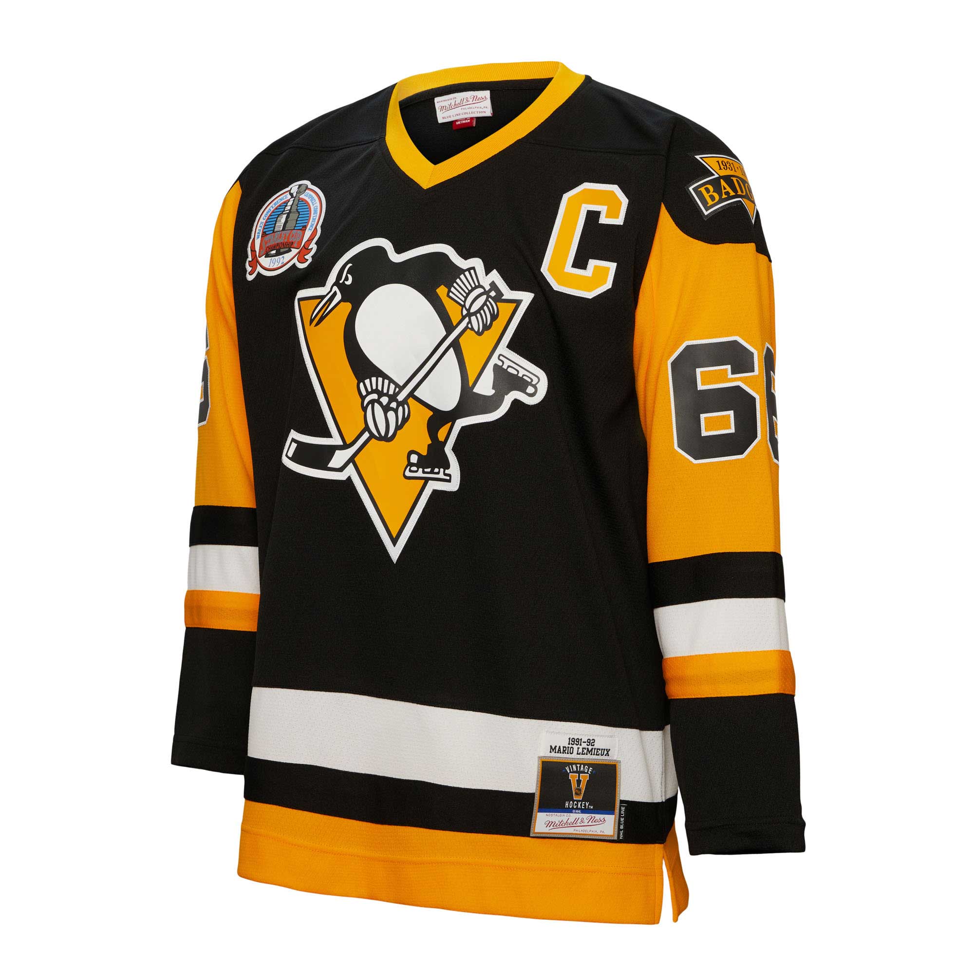 Mario Lemieux Pittsburgh Penguins Mitchell & Ness Captain Patch 1991\/92 Blue Line Player Jersey - Black