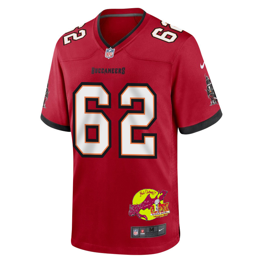 Graham Barton 62 Tampa Bay Buccaneers Super Bowl LIX New Orleans Patch Game Men Jersey - Red