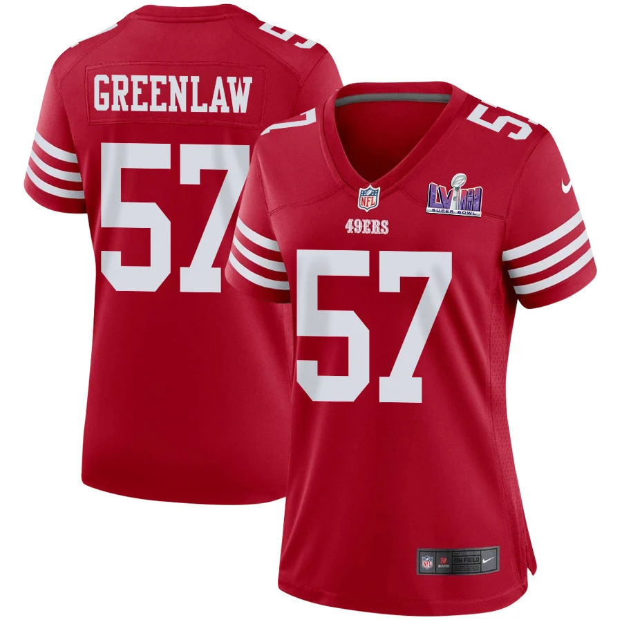 Dre Greenlaw 57 San Francisco 49ers Super Bowl LVIII Patch Game Women Jersey - Scarlet