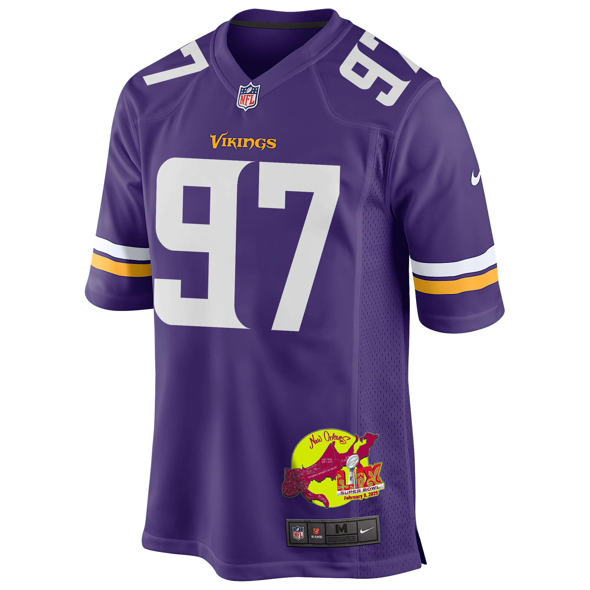 Harrison Phillips 97 Minnesota Vikings Super Bowl LIX New Orleans Patch Game Men Jersey - Purple