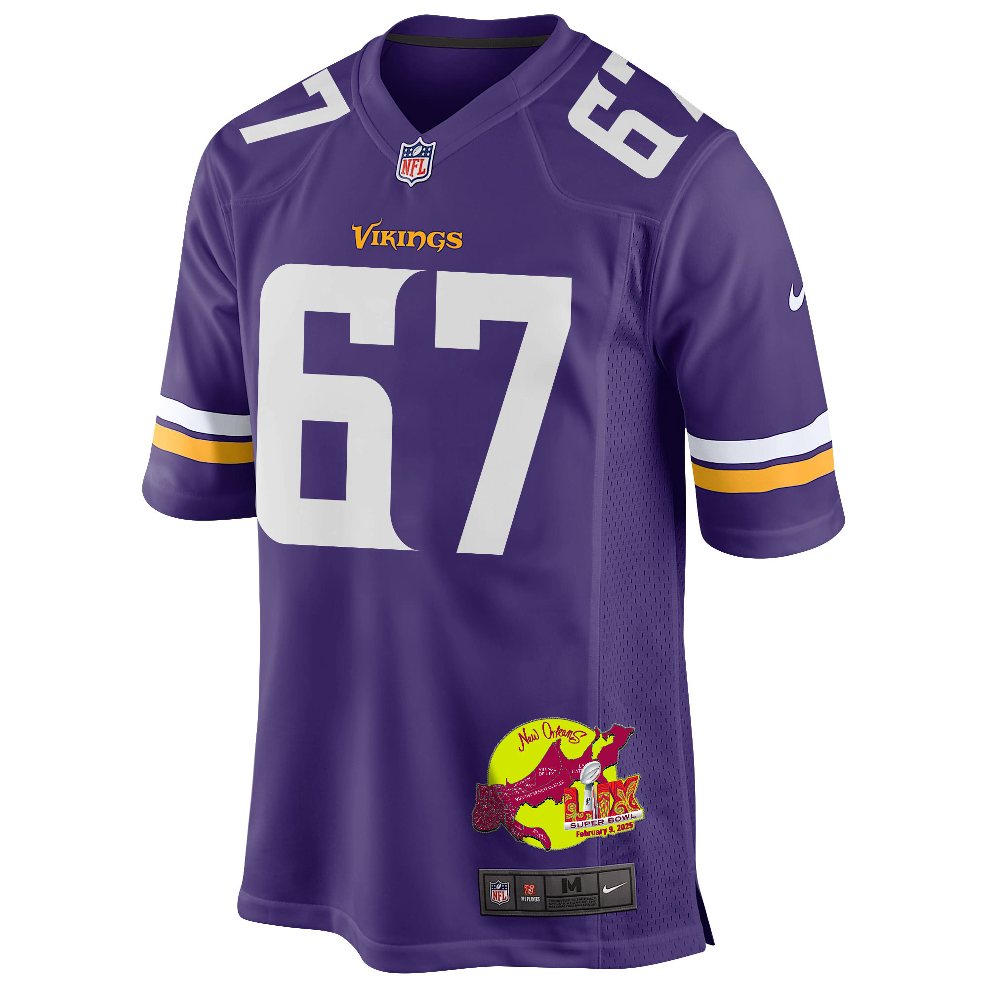 Ed Ingram 67 Minnesota Vikings Super Bowl LIX New Orleans Patch Game Men Jersey - Purple