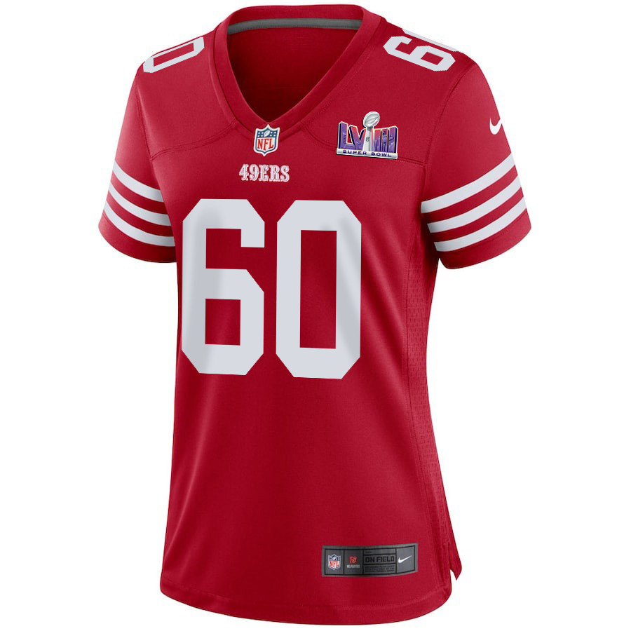 Ilm Manning 60 San Francisco 49ers Super Bowl LVIII Patch Game Women Jersey - Scarlet