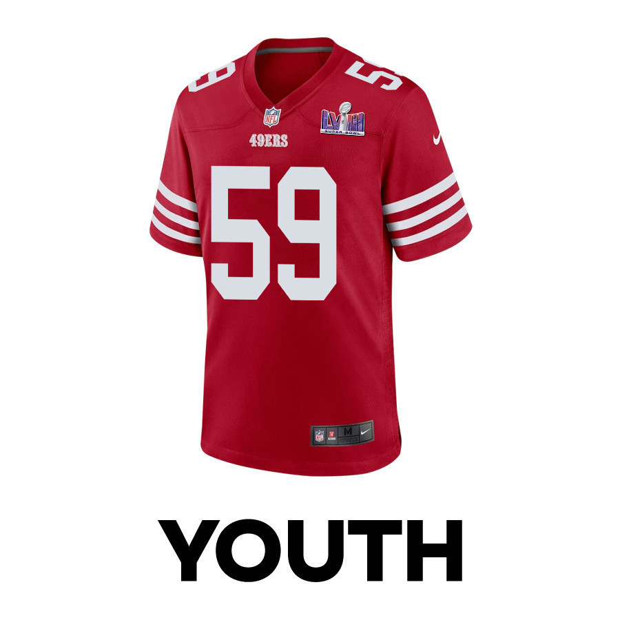 Curtis Robinson 59 San Francisco 49ers Super Bowl LVIII Patch Game YOUTH Jersey - Scarlet