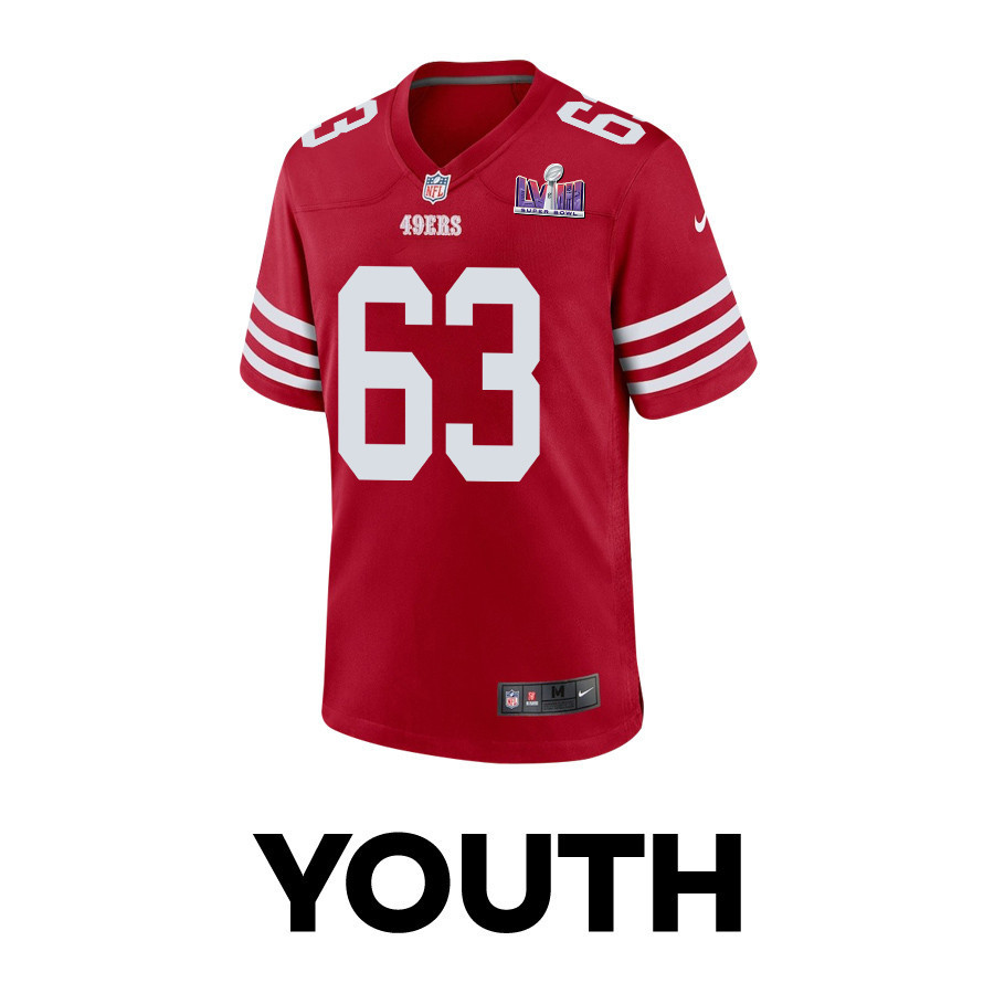 Nick Zakelj 63 San Francisco 49ers Super Bowl LVIII Patch Game YOUTH Jersey - Scarlet