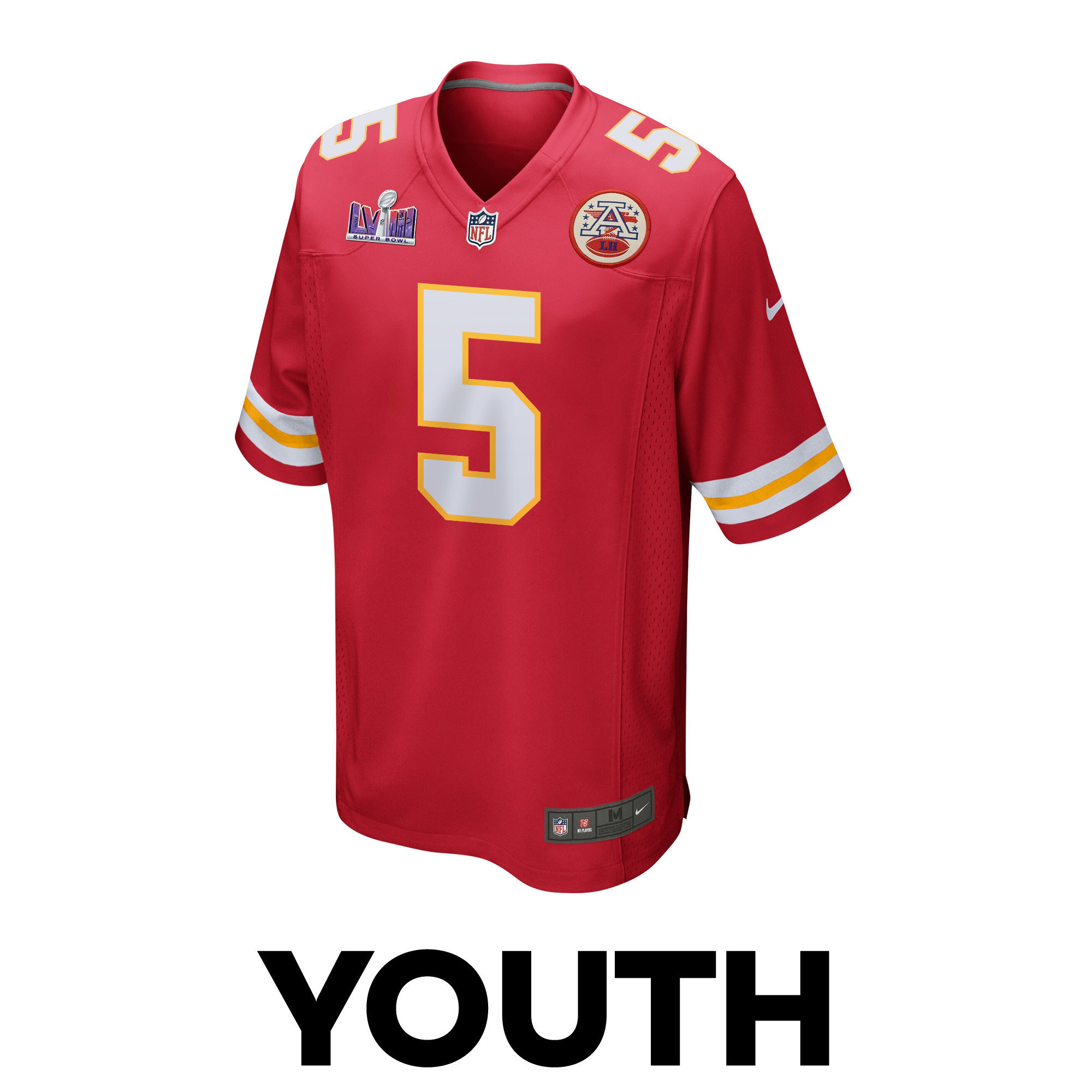 Tommy Townsend 5 Kansas City Chiefs Super Bowl LVIII Patch Game YOUTH Jersey - Red