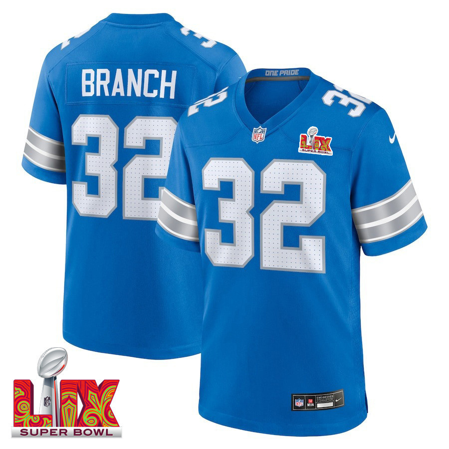 Brian Branch #32 Detroit Lions Super Bowl LIX Jersey - Men's - Blue