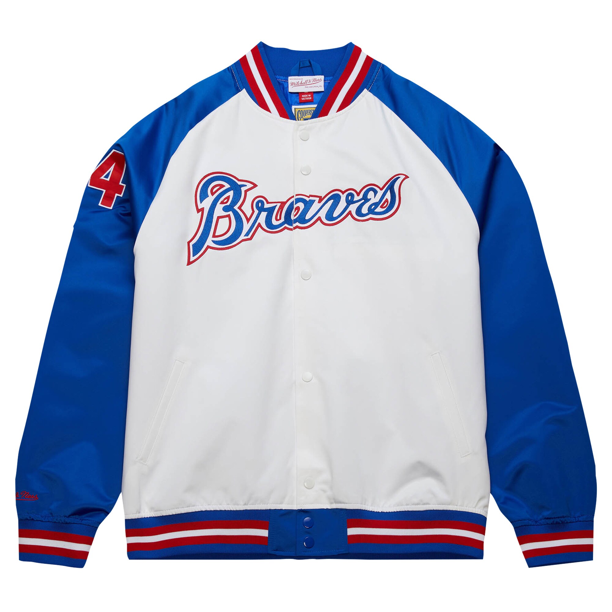 Hank Aaron Atlanta Braves Mitchell & Ness Cooperstown Collection Legends Lightweight Satin Raglan Full-Snap Jacket - White\/Royal