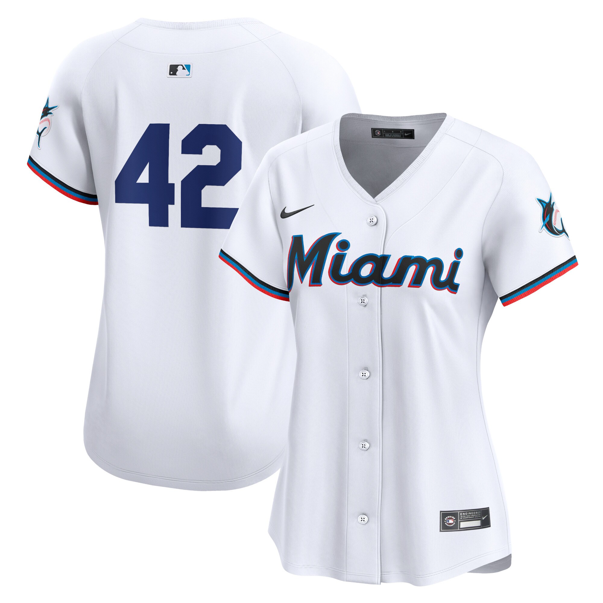 Miami Marlins Women's 2024 Jackie Robinson Day Home Limited Jersey White