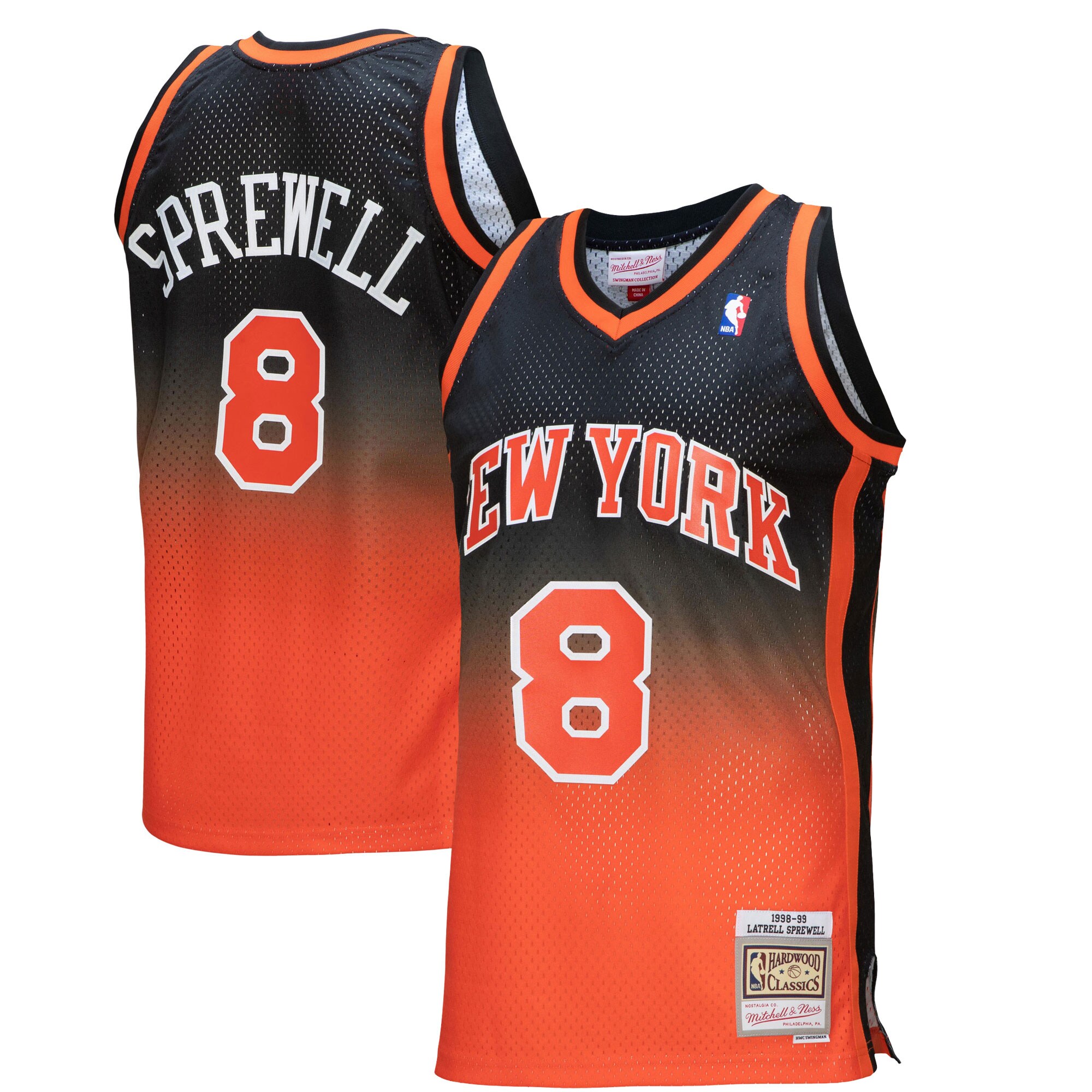 Latrell Sprewell New York Knicks Mitchell & Ness 1998\/99 Hardwood Classics Fadeaway Swingman Player Jersey - Orange\/Black