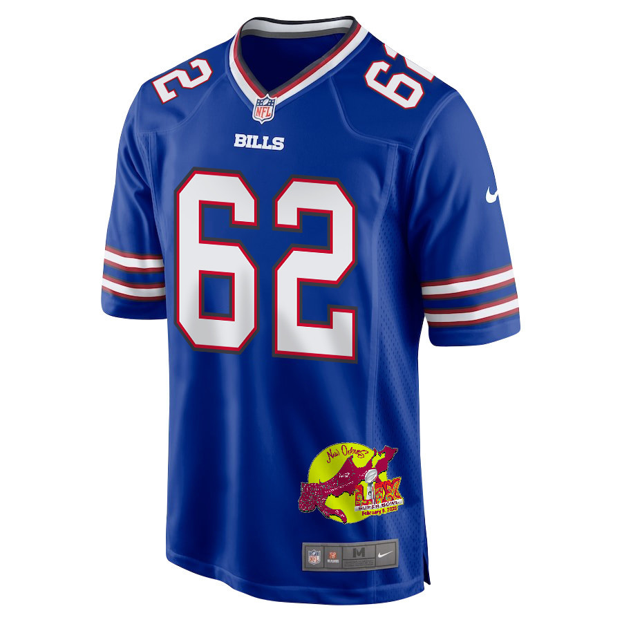 Sedrick Van Pran-Granger 62 Buffalo Bills Super Bowl LIX New Orleans Patch Game Men Jersey - Royal