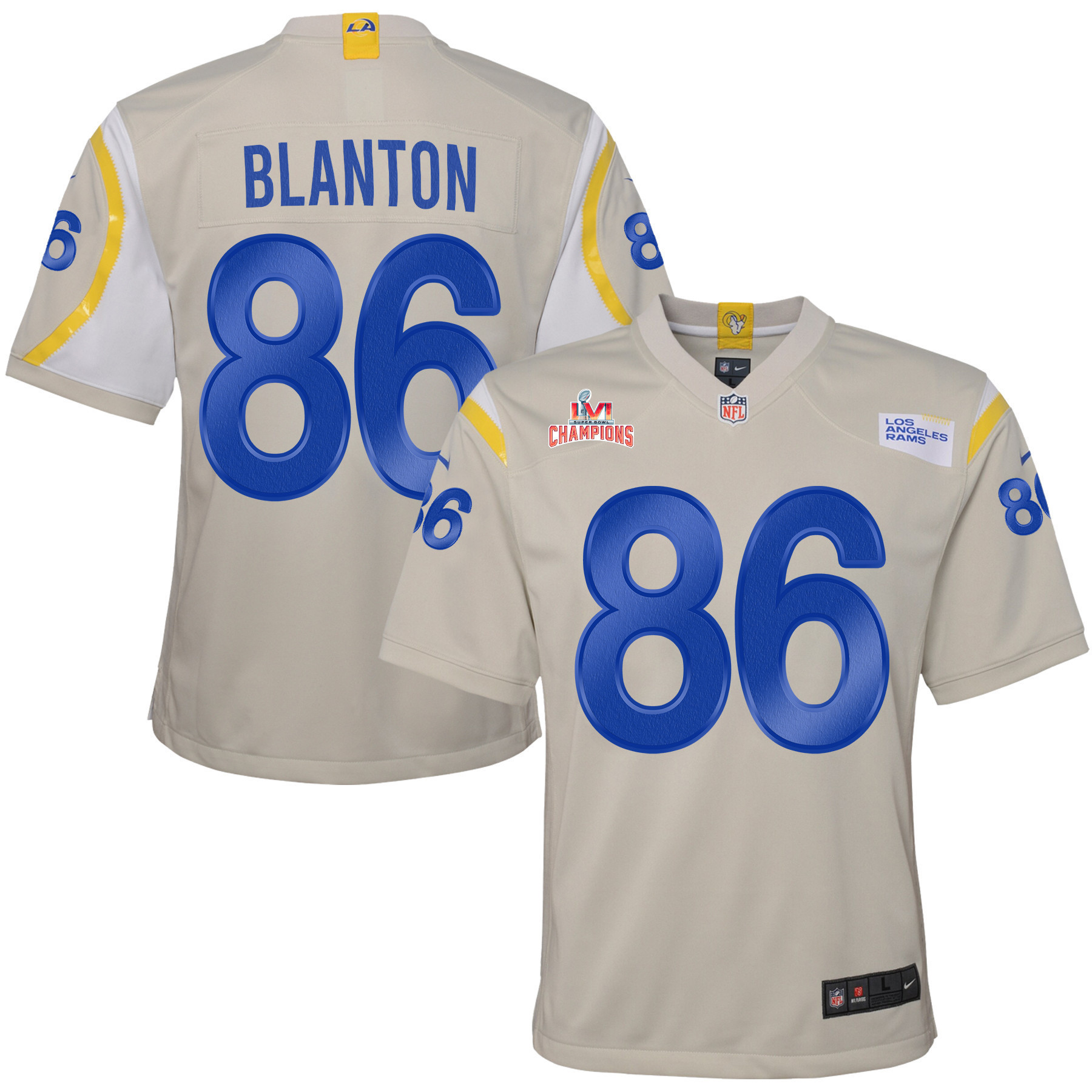 Super Bowl LVI Champions Los Angeles Rams Kendall Blanton 86 Bone Youth's Jersey Jersey