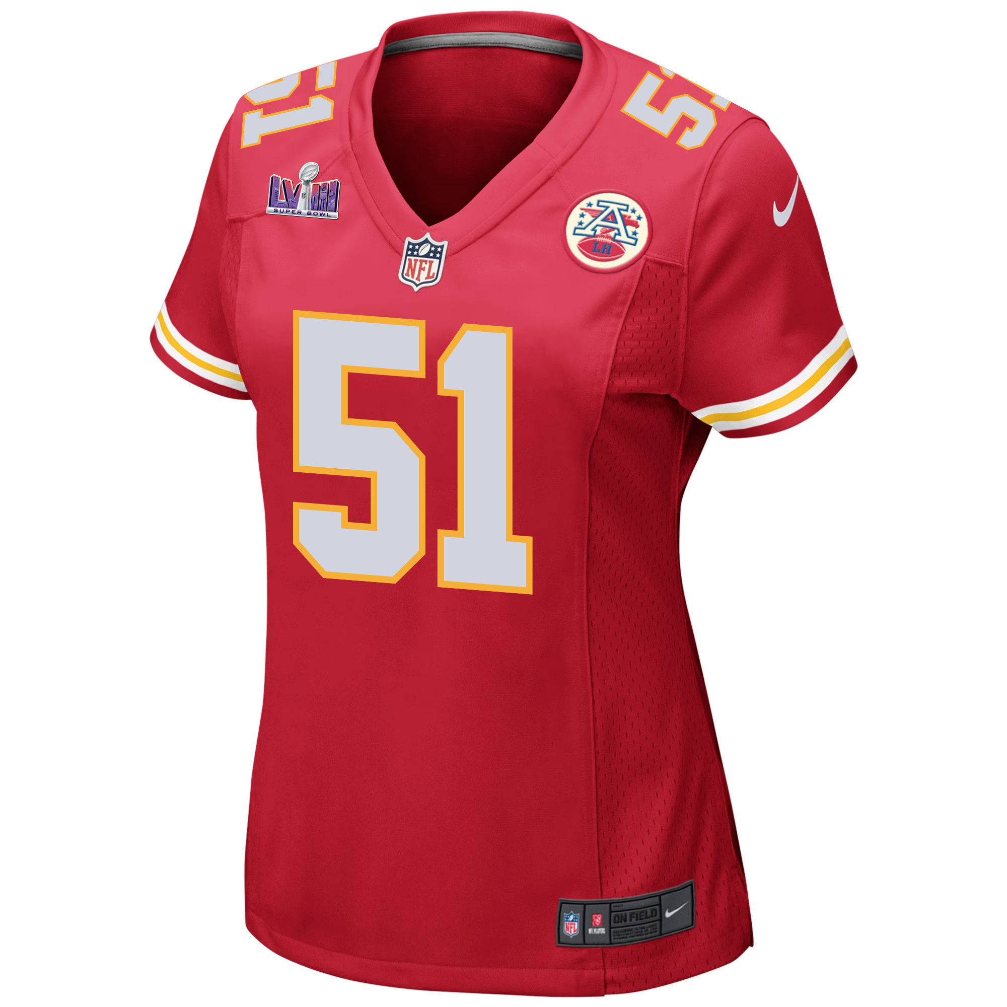 Mike Danna 51 Kansas City Chiefs Super Bowl LVIII Patch Game Women Jersey - Red