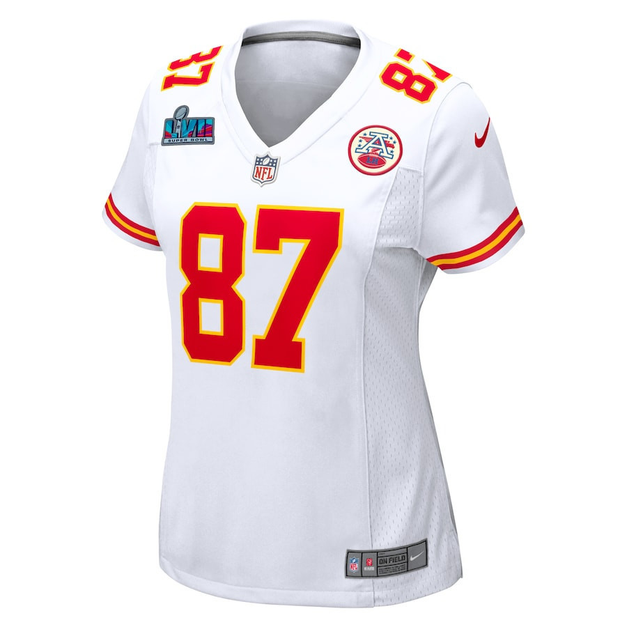 Travis Kelce 87 Kansas City Chiefs Women's Super Bowl LVII Patch Away Game Jersey - White