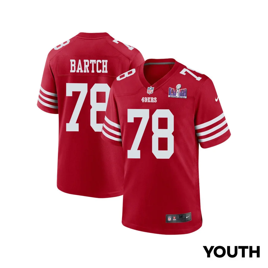 Ben Bartch 78 San Francisco 49ers Super Bowl LVIII Patch Game YOUTH Jersey - Scarlet