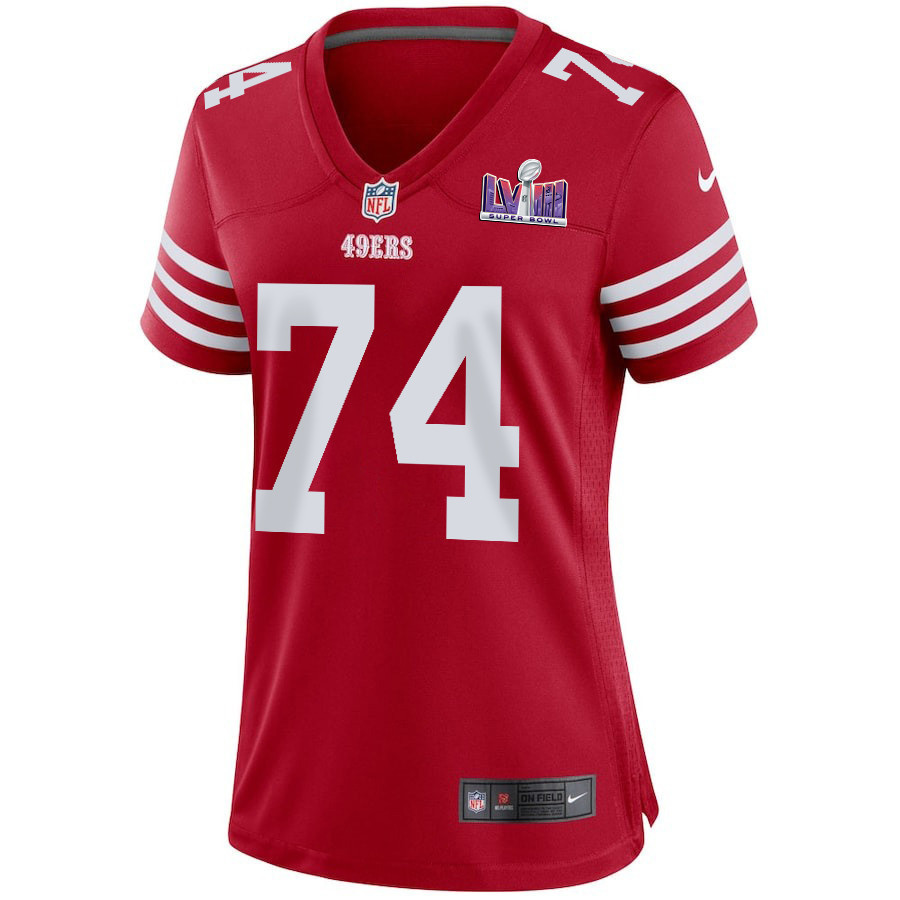 Spencer Burford 74 San Francisco 49ers Super Bowl LVIII Patch Game Women Jersey - Scarlet