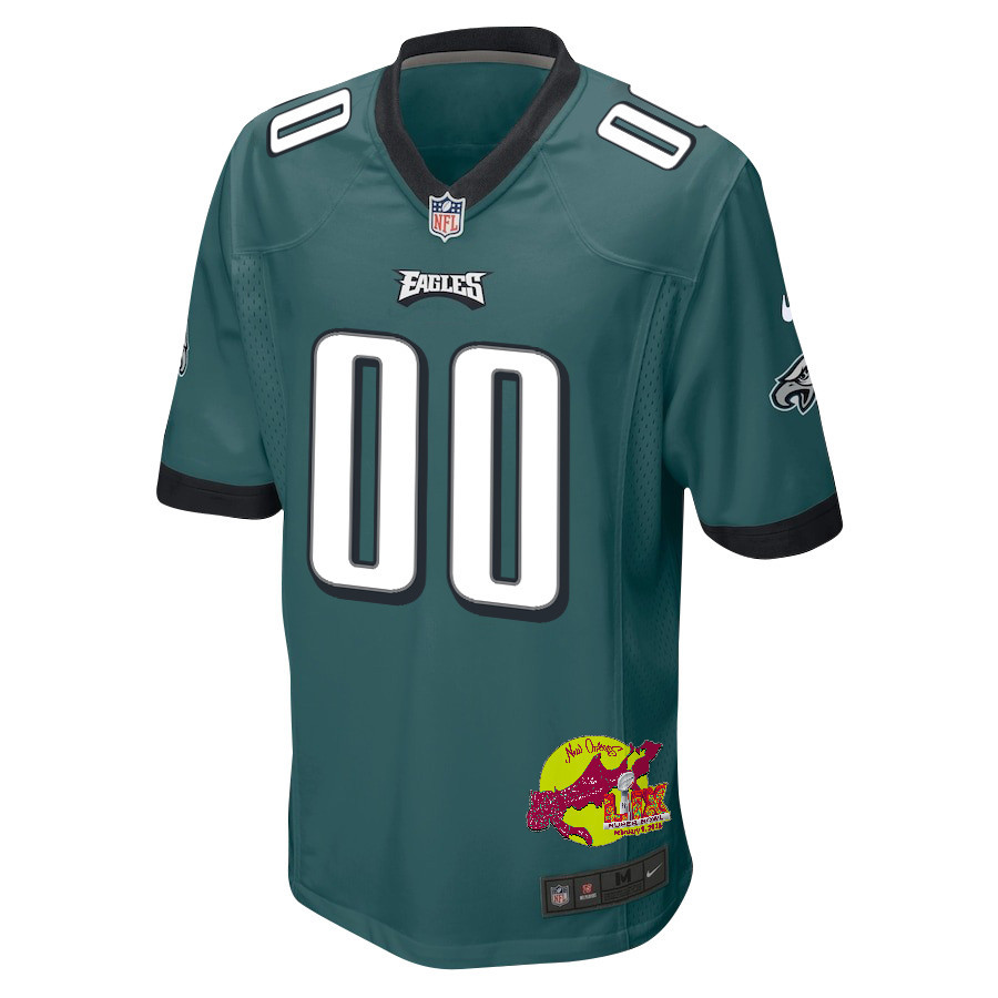 Philadelphia Eagles Super Bowl LIX New Orleans Patch Game Men Custom Jersey - Midnight Green