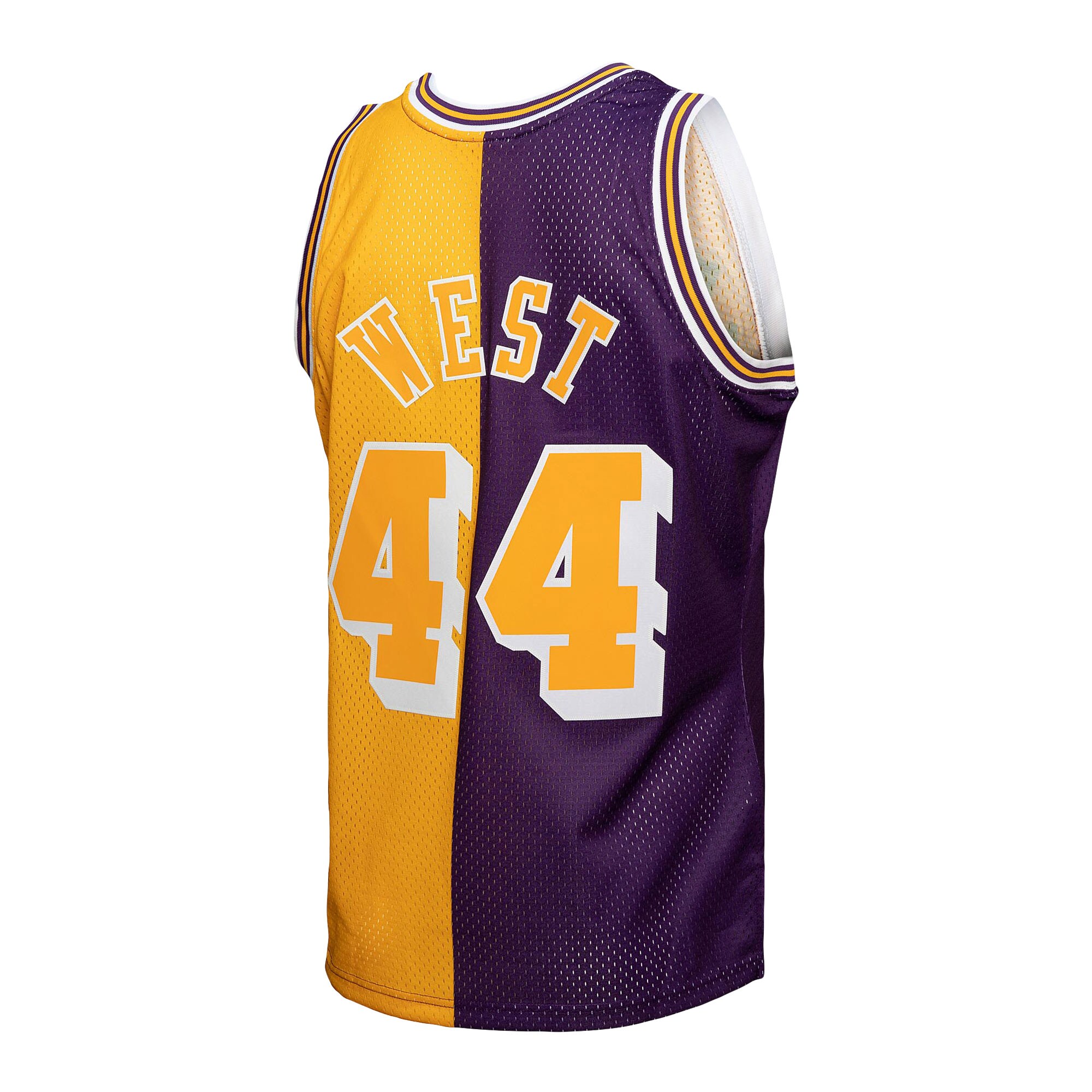 Jerry West Los Angeles Lakers Mitchell & Ness Hardwood Classics 1971\/72 Split Swingman Jersey - Purple\/Gold