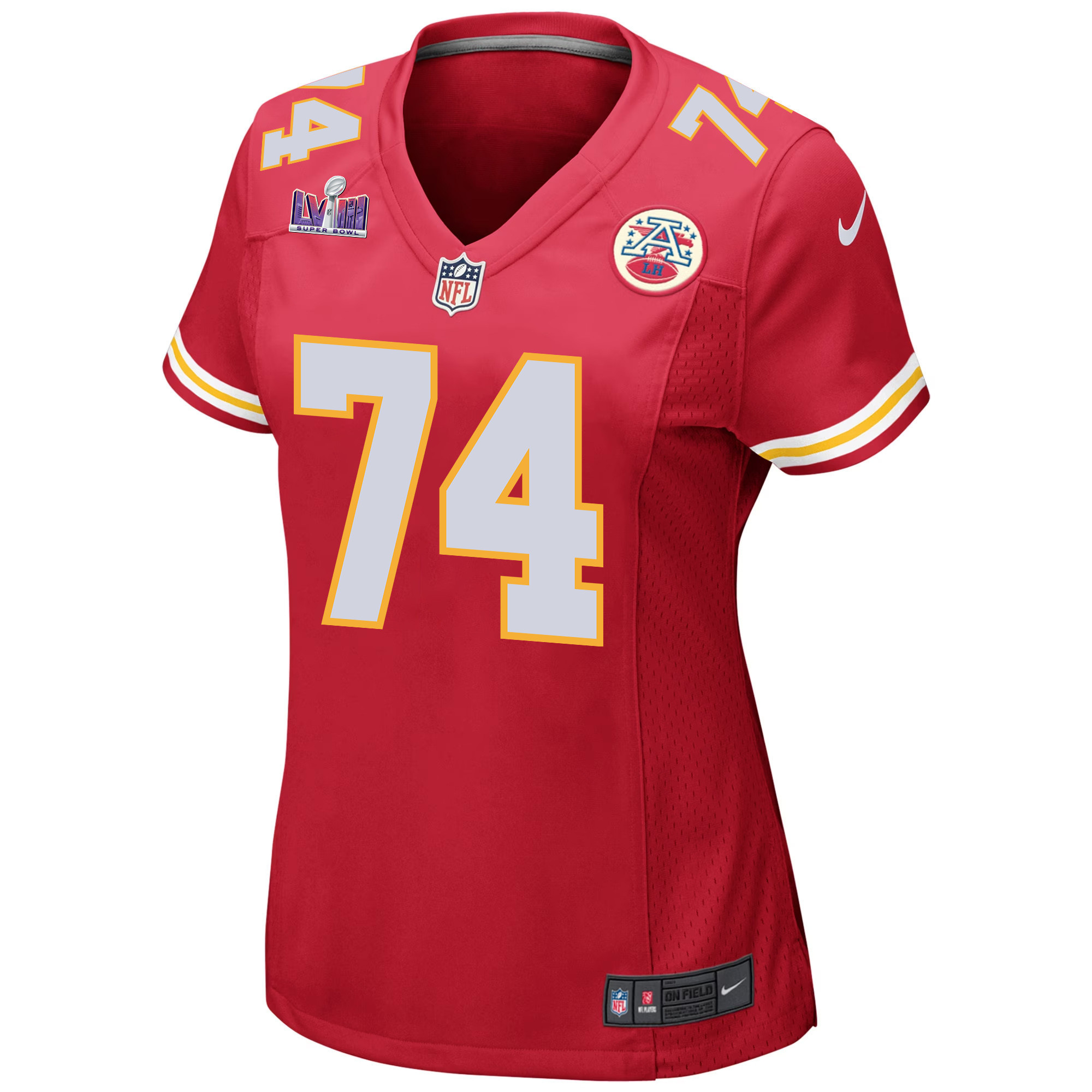 Jawaan Taylor 74 Kansas City Chiefs Super Bowl LVIII Patch Game Women Jersey - Red