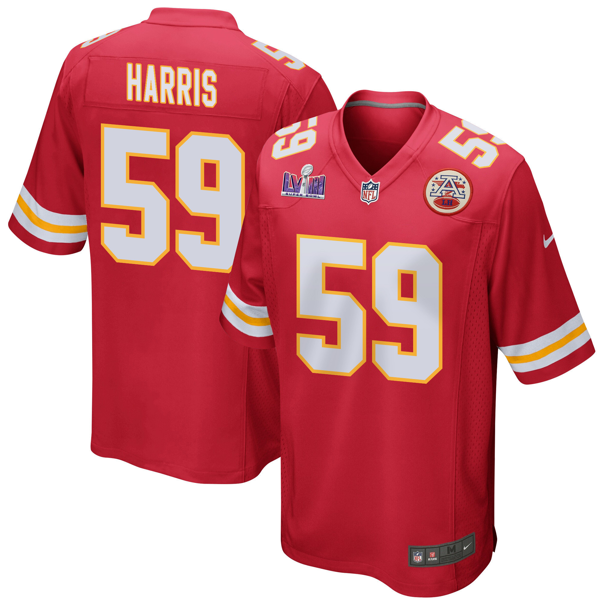 Darius Harris 59 Kansas City Chiefs Super Bowl LVIII Patch Game Men Jersey - Red