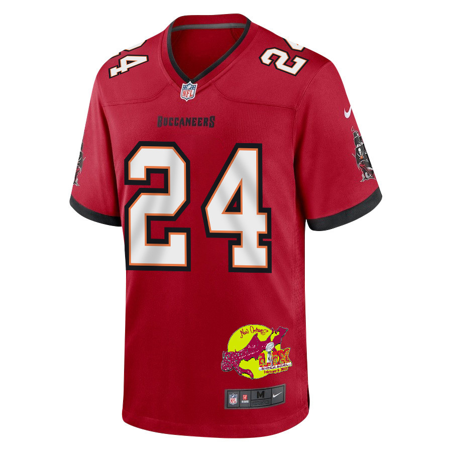 Tyrek Funderburk 24 Tampa Bay Buccaneers Super Bowl LIX New Orleans Patch Game Men Jersey - Red