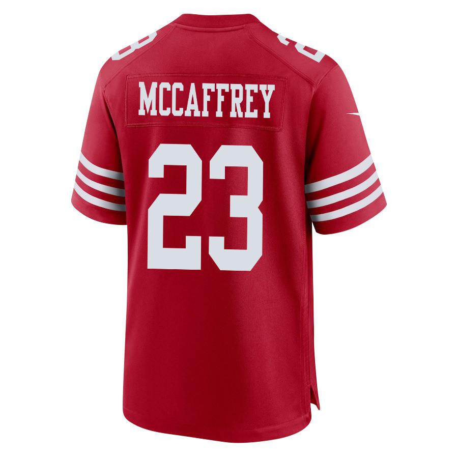 Christian McCaffrey 23 San Francisco 49ers Super Bowl LVIII Patch Game Men Jersey - Scarlet