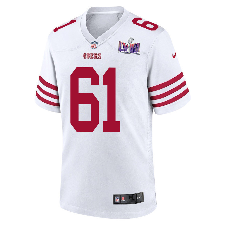 Corey Luciano 61 San Francisco 49ers Super Bowl LVIII Patch Game Men Jersey - White