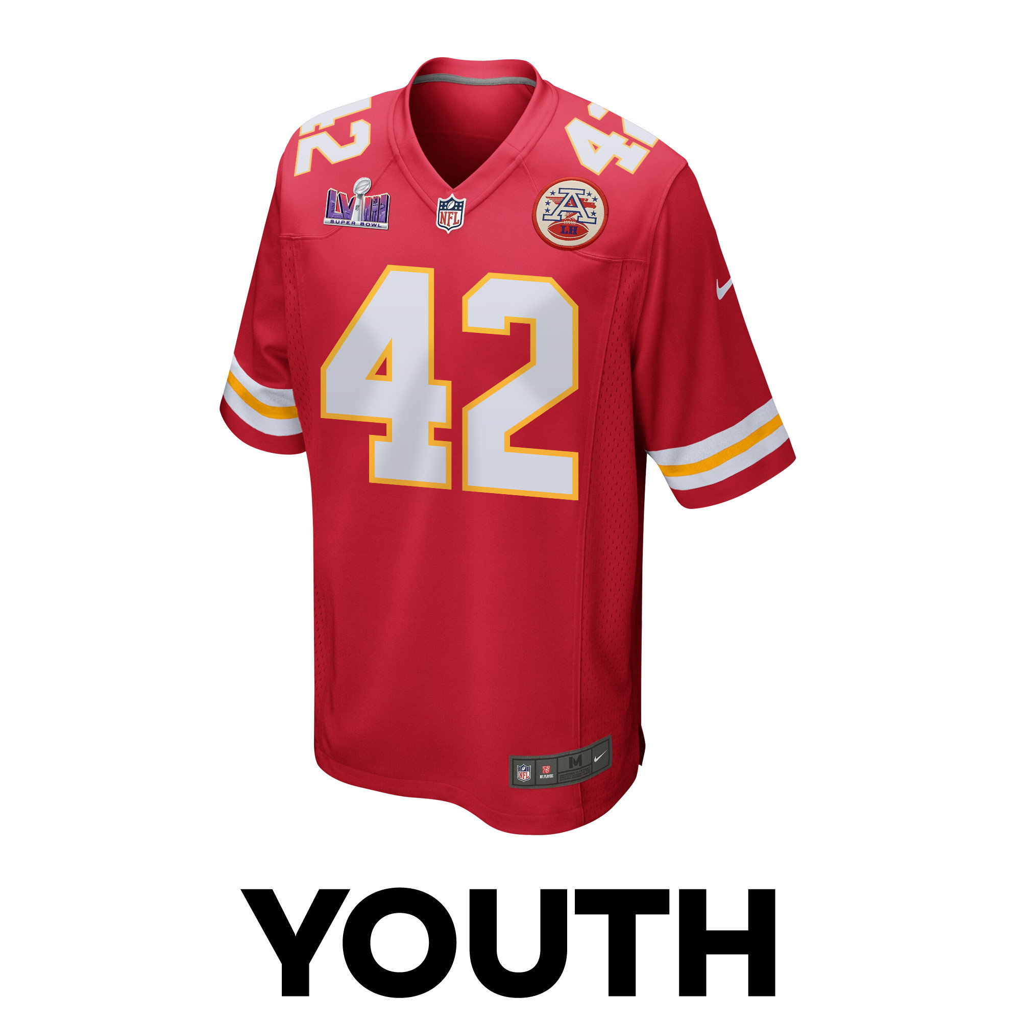 Tyree Gillespie 42 Kansas City Chiefs Super Bowl LVIII Patch Game YOUTH Jersey - Red