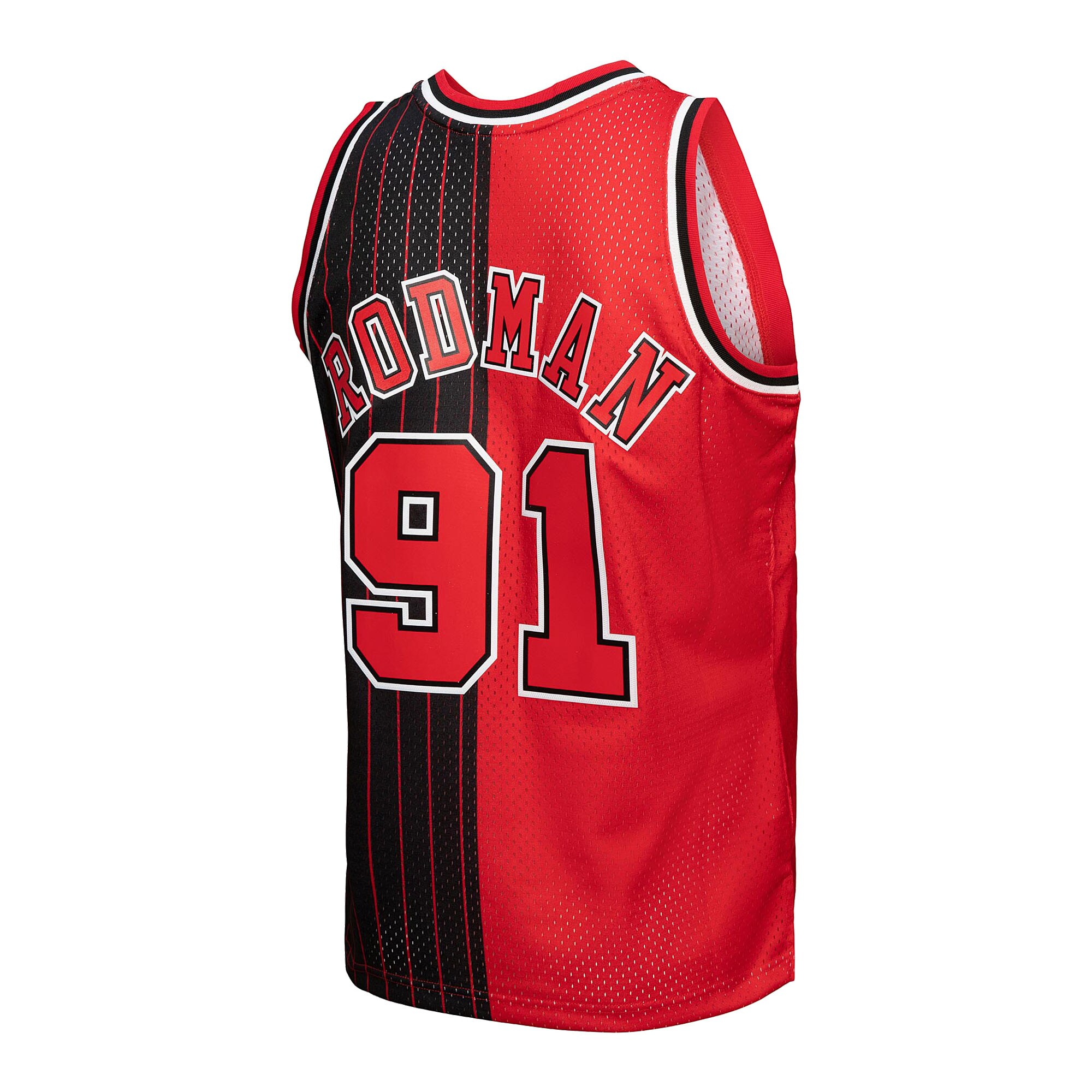 Dennis Rodman Chicago Bulls Mitchell & Ness Hardwood Classics 1995\/96 Split Swingman Jersey - Red\/Black