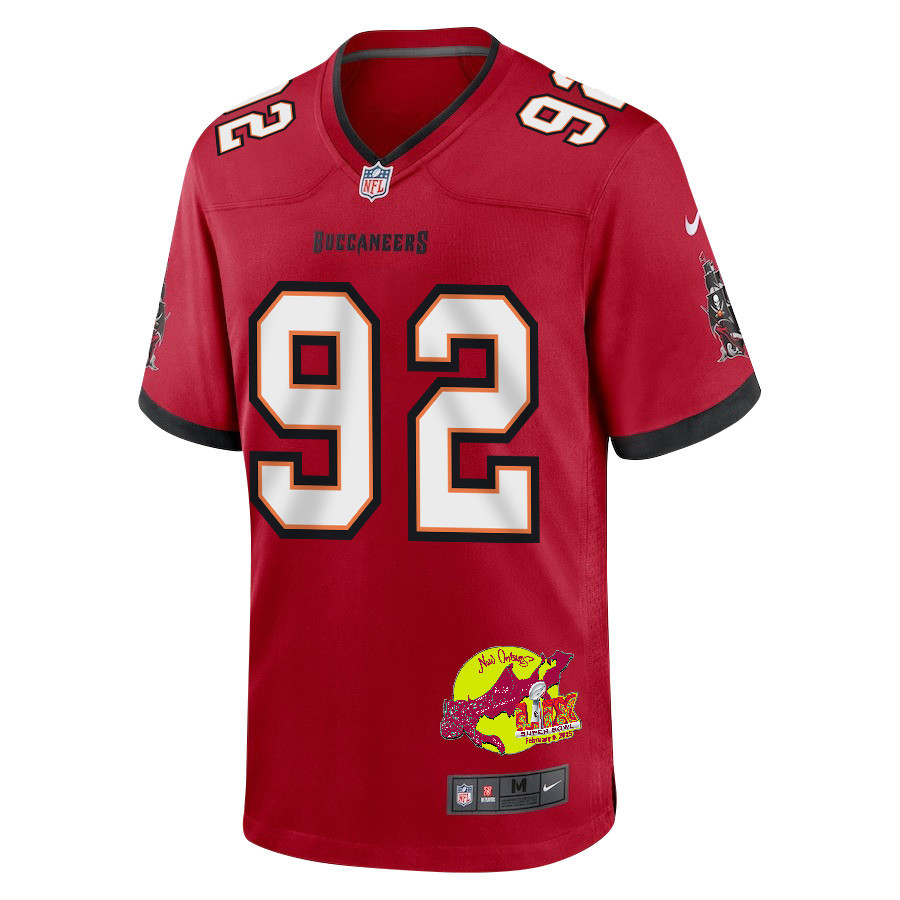William Gholston 92 Tampa Bay Buccaneers Super Bowl LIX New Orleans Patch Game Men Jersey - Red