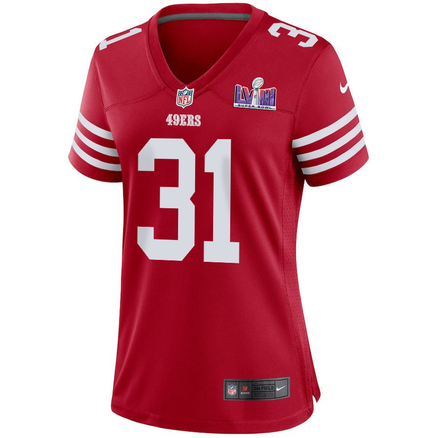 Tashaun Gipson Sr. 31 San Francisco 49ers Super Bowl LVIII Patch Game Women Jersey - Scarlet